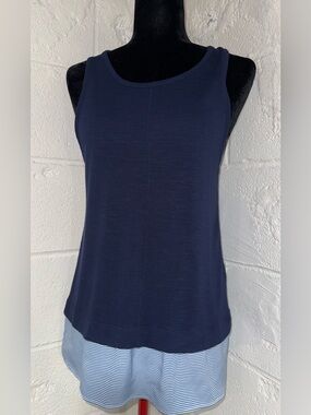 J. Crew Drapey Layered-Look Tank Top Navy Blue Striped Hem Size M